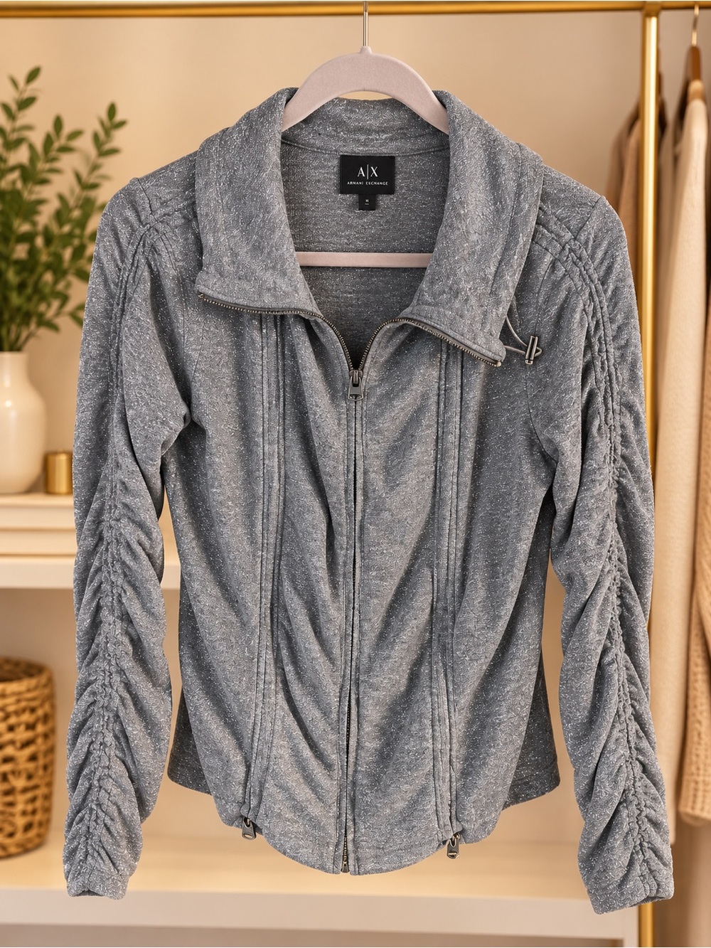 A/X Armani Exchange Grey Metallic Zip Jacket | Moto Style | M